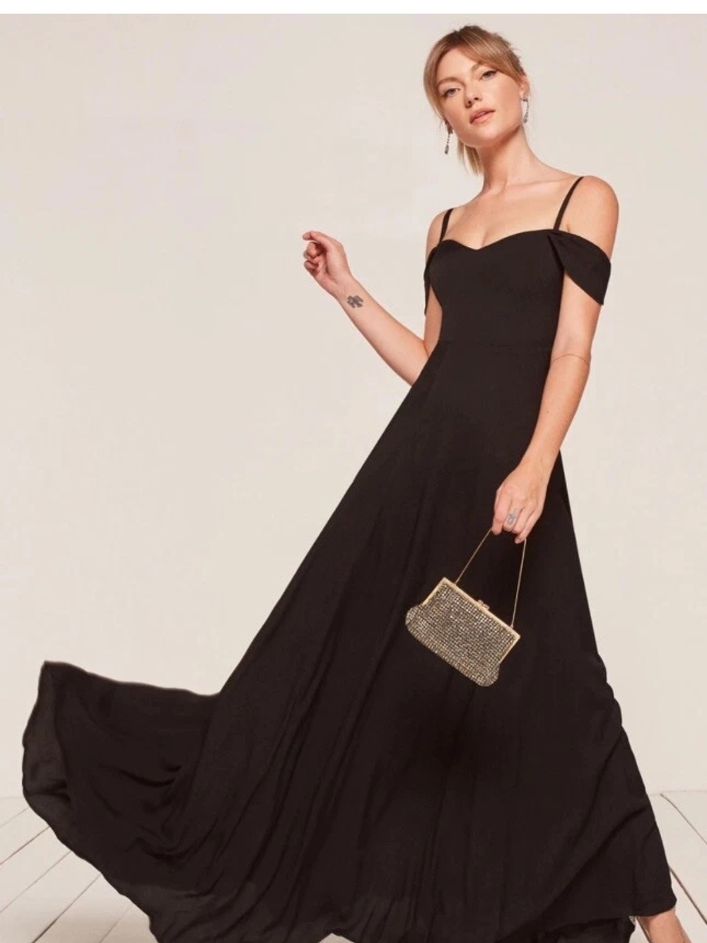 Reformation Poppy Black Off-Shoulder Evening Gown Size 8